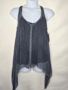 Sheer Racer Back Top with Cami Size XL Button-up Asymmetric Hem Whimsigoth NEW